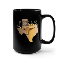 Load image into Gallery viewer, Black Mug 15oz - Texas - Rattler Skin -Texas State Map w Longhorn X 300