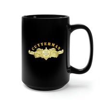 Load image into Gallery viewer, Black Mug 15oz - USCG - Cutterman Badge - Officer - Gold w Top Txt