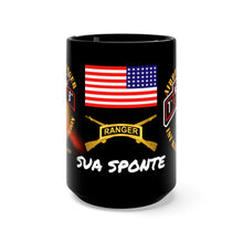 Load image into Gallery viewer, Black Mug 15oz - SOF - 1st Ranger Battalion - Airborne Ranger with 3 Ranger Jumpers and Unit Crest