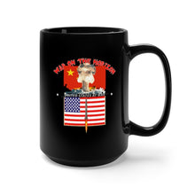 Load image into Gallery viewer, Black Mug 15oz - Govt - War on the Horizon - China Flag - US Flag w Missile Firing - Atomic Blast X300