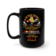 Load image into Gallery viewer, Black Mug 15oz - USN - Iraq War Vet - NMCB 23 OIF 11-2 - Signs w IRAQ SVC X 300