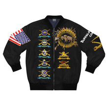 Load image into Gallery viewer, Men's AOP Bomber Jacket - Army - Cavalry and Infantry Regiments of the "Buffalo Soldiers" - American History