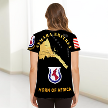 Load image into Gallery viewer, AOP - Army - Kagnew Station with Map Asmara Eritrea - Front /Back - L/R Sleeve T-Shirt