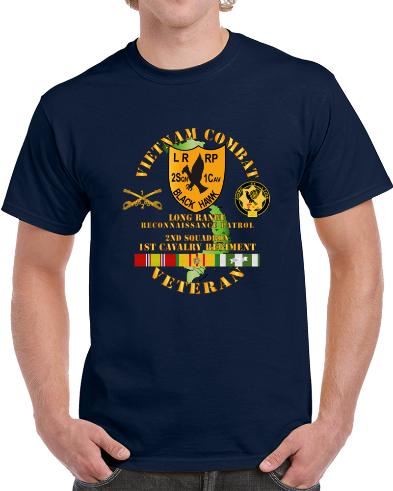 Tshirtgang Army Vietnam Combat Veteran 2nd Squadron 1st Cav Regt LRRP Black Hawk W VN Svc Classic T Shirt 3XLarge Navy