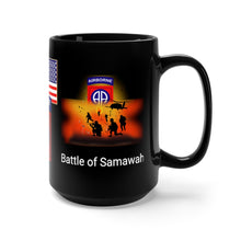 Load image into Gallery viewer, Black Mug 15oz - Army - 82nd Airborne Division - Battle of Samawah, Iraq Invasion 2003 - Operation Iraqi Freedom with Iraq War Service Ribbons