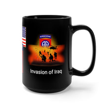 Load image into Gallery viewer, Black Mug 15oz - Army - 82nd Airborne Div - AL Nasiriyah, Samawah, Fallujah, and Baghdad - 2003 - Operation Iraqi Freedom with Iraq War Service Ribbons