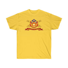 Load image into Gallery viewer, Unisex Ultra Cotton Tee - Army - 57th Artillery Brigade - Distinctive Unit Insignia (DUI) and Shoulder Patch (SSI) with Artillery Branch and Ribbon