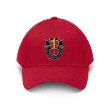 Load image into Gallery viewer, Unisex Twill Hat - 1st Special Forces Group (SFG) (Airborne) Crest YELLOW "1" - Direct to Garment (DTG) - Printed