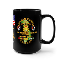 Load image into Gallery viewer, Black Mug 15oz - Army - 11th Armored Cavalry Regiment with M551 Sheridan, Patch and Unit Crest and Vietnam Service Ribbons