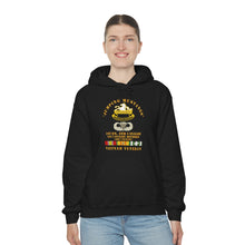 Load image into Gallery viewer, Unisex Heavy Blend Hooded Sweatshirt - Army - Jumping Mustangs w DUI - ABN Basic - 1st Bn 8th Cav w VN