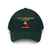Load image into Gallery viewer, Unisex Twill Hat - 2nd Armored Division - Shoulder Sleeve Insignia (SSI) without Text - "Hell on Wheels" - Direct to Garment (DTG) Printed