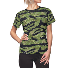 Load image into Gallery viewer, Women's AOP Cut & Sew Tee - Vietnam Military Tiger Stripe Jungle Camouflage