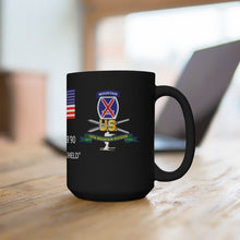Load image into Gallery viewer, Black Mug 15oz - Army - 10th Mountain Division - Climb to Glory - REFORGER 90, Centurion Shield - Cold War Service Ribbons
