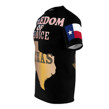 Load image into Gallery viewer, AOP - Black Shirt - Texas - Freedom of Choice - Texas State Map