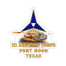 Load image into Gallery viewer, Kiss-Cut Stickers - Army - III Armored Corps - M1A1 - M2 Bradely Firing - Fort Hood Texas X 300
