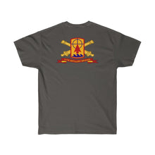 Load image into Gallery viewer, Unisex Ultra Cotton Tee - Army - 57th Artillery Brigade - Distinctive Unit Insignia (DUI) and Shoulder Patch (SSI) with Artillery Branch and Ribbon