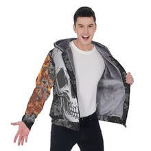 Load image into Gallery viewer, All-Over Print Men's Sherpa Fleece Zip Up Hoodie - Skull on Fire