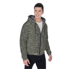 Load image into Gallery viewer, All-Over Print Men's Sherpa Fleece Zip Up Hoodie - Tiger Stripe Camouflage