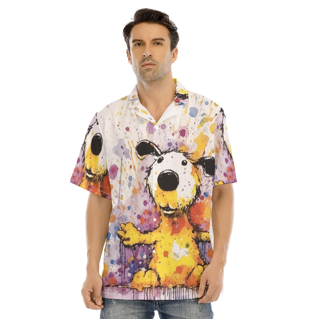 Painted Tree - Teddy Puppy - All-Over Print Men's Hawaiian Shirt With Button Closure