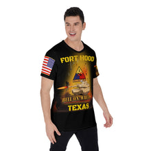 Load image into Gallery viewer, All-Over Print Men's O-Neck T-Shirt - 2nd Armored Division - Fort Hood, TX Main Battle Tank - M1A1 - Hell on Wheels