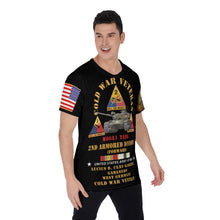 Load image into Gallery viewer, All-Over Print Men's O-Neck T-Shirt - Cold War Vet - 2nd Armored Division - Lucius D. Clay Kaserne, Garlstedt, Germany - M60A1 Tank w COLD SVC X 300