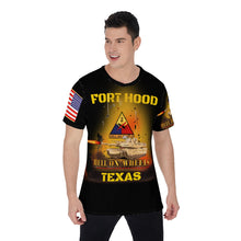 Load image into Gallery viewer, All-Over Print Men's O-Neck T-Shirt - 2nd Armored Division - Fort Hood, TX Main Battle Tank - M1A1 - Hell on Wheels