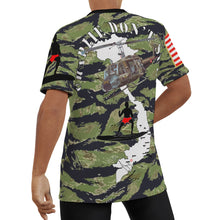Load image into Gallery viewer, All-Over Print Men's O-Neck T-Shirt - Army - Tiger Stripe Camo - Charlie Don't Surf! Back w Surfer
