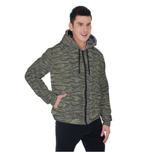 Load image into Gallery viewer, All-Over Print Men's Sherpa Fleece Zip Up Hoodie - Tiger Stripe Camouflage