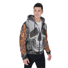 Load image into Gallery viewer, All-Over Print Men's Sherpa Fleece Zip Up Hoodie - Skull on Fire