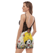 Load image into Gallery viewer, Painted Tree - Smiling Puppy - All-Over Print Women's Back Straps Cami Dress With Lace