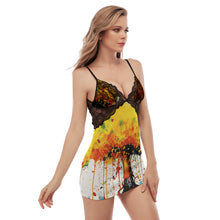 Load image into Gallery viewer, Painted Tree - The Tree - All-Over Print Women's Back Straps Cami Dress With Lace