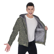 Load image into Gallery viewer, All-Over Print Men's Sherpa Fleece Zip Up Hoodie - Tiger Stripe Camouflage