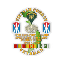 Load image into Gallery viewer, Kiss-Cut Stickers - Army - Vietnam Combat Vet - 11th Inf Bde SSI - Spec 5 - Cbt Medic - 1968-69 VN Svc X300