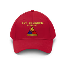 Load image into Gallery viewer, Unisex Twill Hat - 1st Armored Division - Shoulder Sleeve Insignia (SSI) without Text - Direct to Garment (DTG) Printed