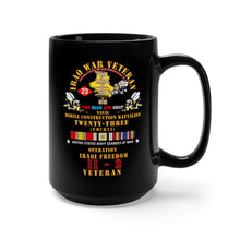 Load image into Gallery viewer, Black Mug 15oz - USN - Iraq War Vet - NMCB 23 OIF 11-2 - Signs w IRAQ SVC X 300