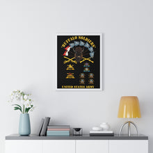 Load image into Gallery viewer, Premium Framed Vertical Poster - Buffalo Soldiers - Infantry - Cavalry Guidons with Buffalo Head and Unit Crests - US Army