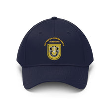 Load image into Gallery viewer, Unisex Twill Hat - 1st Special Forces Group (SFG) (Airborne) Flash with Crest with Text - Direct to Garment (DTG) - Printed