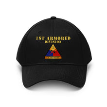Load image into Gallery viewer, Unisex Twill Hat - 1st Armored Division - Shoulder Sleeve Insignia (SSI) without Text - Direct to Garment (DTG) Printed