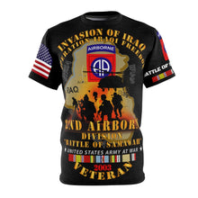 Load image into Gallery viewer, Unisex AOP Tee - Army - Invasion Of Iraq 2003 - 82nd Airborne Division - Battle of Samawah with Iraq War Service Ribbons