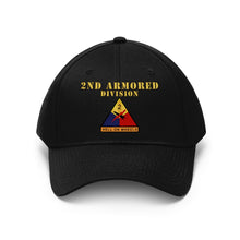 Load image into Gallery viewer, Unisex Twill Hat - 2nd Armored Division - Shoulder Sleeve Insignia (SSI) without Text - "Hell on Wheels" - Direct to Garment (DTG) Printed