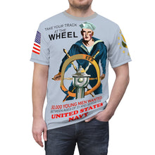 Load image into Gallery viewer, AOP - Navy - Take Your Track at the Wheel - 50, 000 Men Wanted - Usn - American Sailor