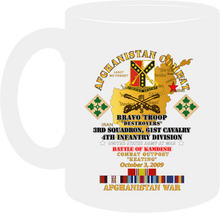 Load image into Gallery viewer, Army - Battle of Kamdesh "COP Keating", 61st Cavalry with AFGHANISTAN Service Ribbons, "Never Forget" Mug