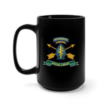 Load image into Gallery viewer, Black Coffee Mug 15oz - Army - Special Forces - SSI w Tab - Br - Ribbon X 300