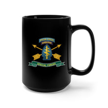 Load image into Gallery viewer, Black Coffee Mug 15oz - Army - Special Forces - SSI w Tab - Br - Ribbon X 300