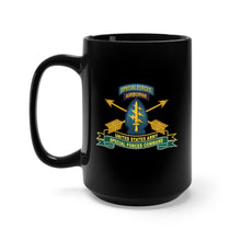 Load image into Gallery viewer, Black Coffee Mug 15oz - Army - US Army Special Forces Command - SSI w Br - Ribbon X 300