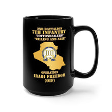 Load image into Gallery viewer, Black Mug 15oz - Army - 2nd Bn 7th Infantry Regt - Cottonbailers - WIlling and Able - OIF w Map X 300