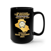 Load image into Gallery viewer, Black Mug 15oz - Army - 3rd Bn 7th Infantry Regt - Cottonbailers - WIlling and Able - OIF w Map X 300