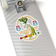 Load image into Gallery viewer, Kiss-Cut Stickers - Army - Vietnam Combat Vet - 11th Inf Bde SSI - Spec 5 - Cbt Medic - 1968-69 VN Svc X300