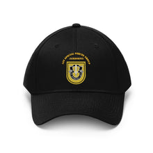 Load image into Gallery viewer, Unisex Twill Hat - 1st Special Forces Group (SFG) (Airborne) Flash with Crest with Text - Direct to Garment (DTG) - Printed