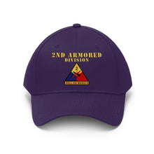 Load image into Gallery viewer, Unisex Twill Hat - 2nd Armored Division - Shoulder Sleeve Insignia (SSI) without Text - "Hell on Wheels" - Direct to Garment (DTG) Printed